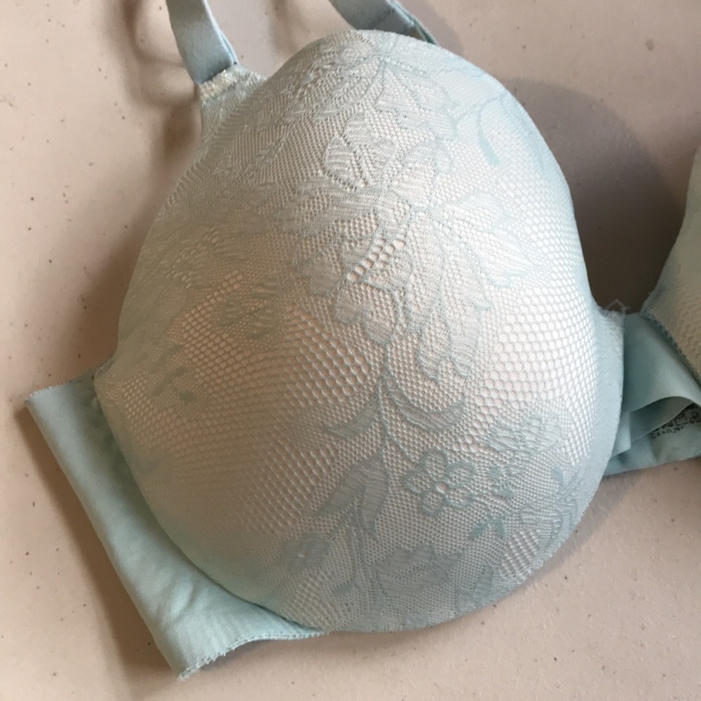 La Vie En Rose Lightly Lined Sleek Back Bra size 38C blue lace - Picture 3 of 5